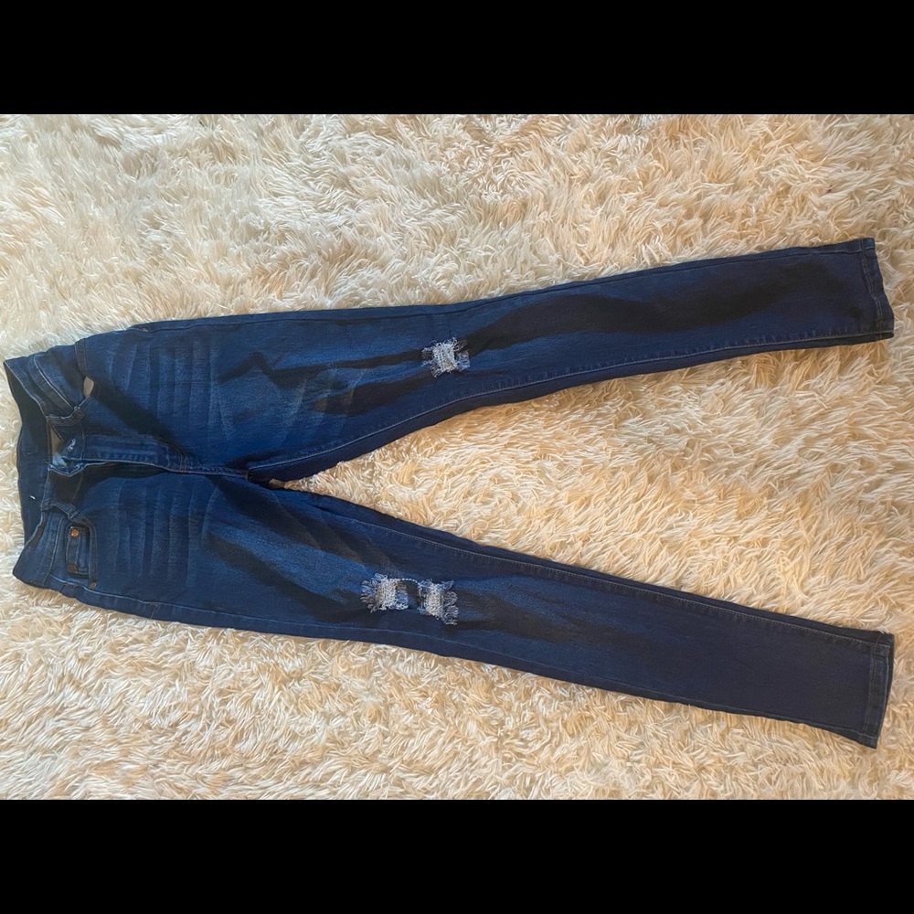 Fashion nova dark wash distressed jeans